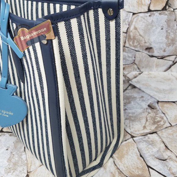 ✨✨ Medium Tote Market Stripe Canvas Zip Tote Blue Handbag PXR00443 Kate Spade - Picture 6 of 12